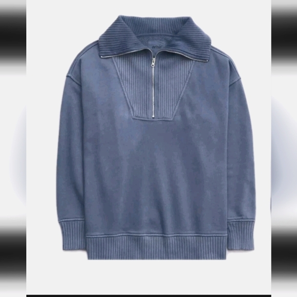Aerie Womens Blue Down-To-Earth Quarter Zip Sweatshirt XS - Picture 1 of 15